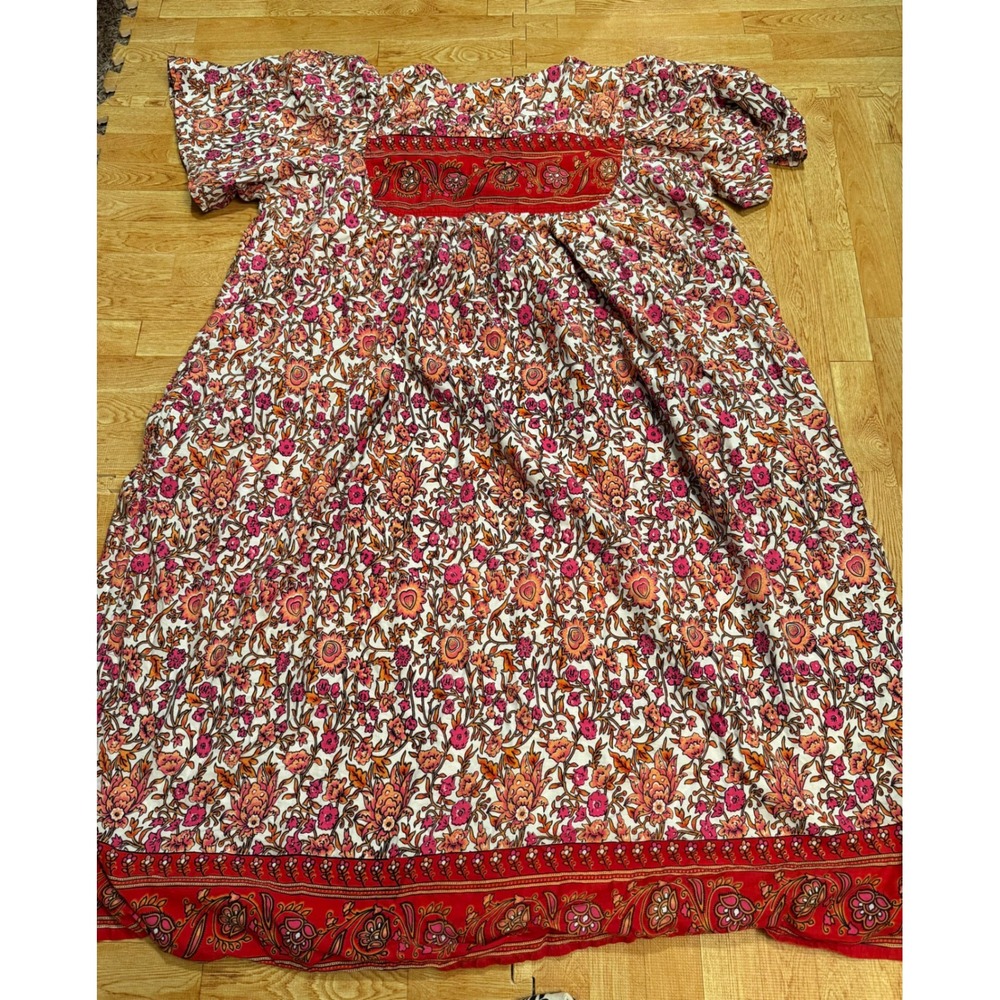 Daffodil Women 2X Red Floral Paisley Cotton Muumuu Maxi Dress Short Sleeve India